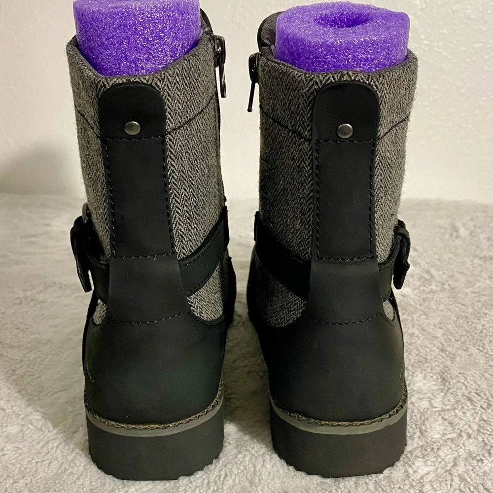 Eddie Bauer Covey 2.0 Boots Women’s Size 8.5 Black Leather Gray Tweed Side Zip